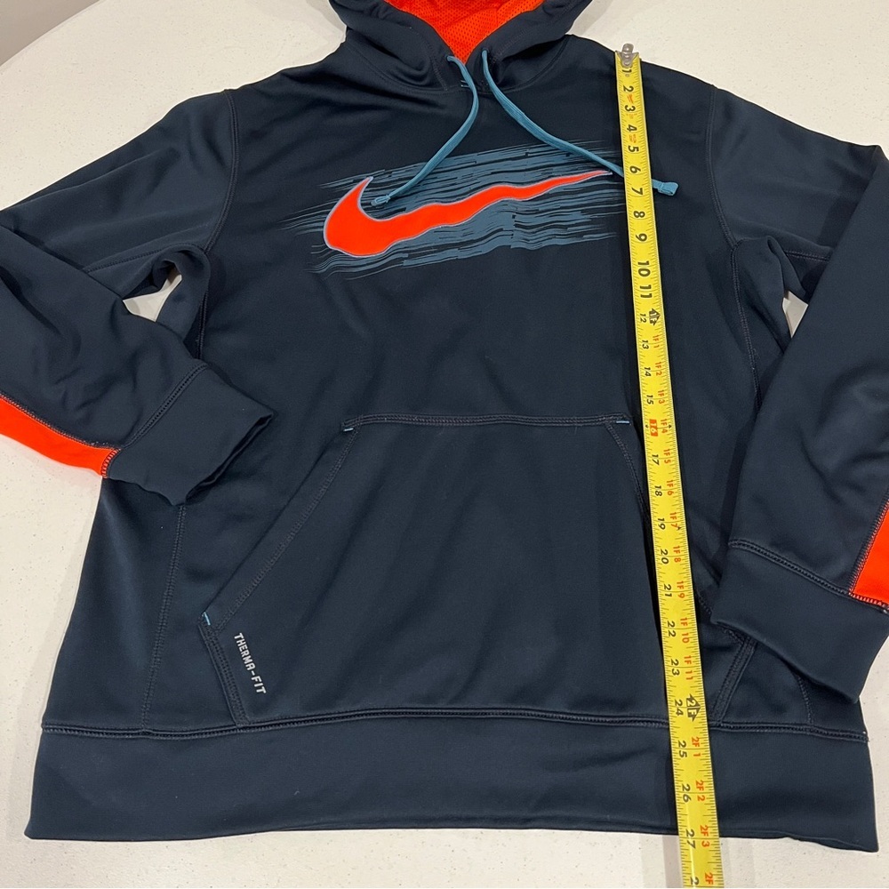 Nike Therma-Fit Hoodie navy Blue Orange Sweatshirt Pullover embroidered Swoosh - Picture 4 of 5